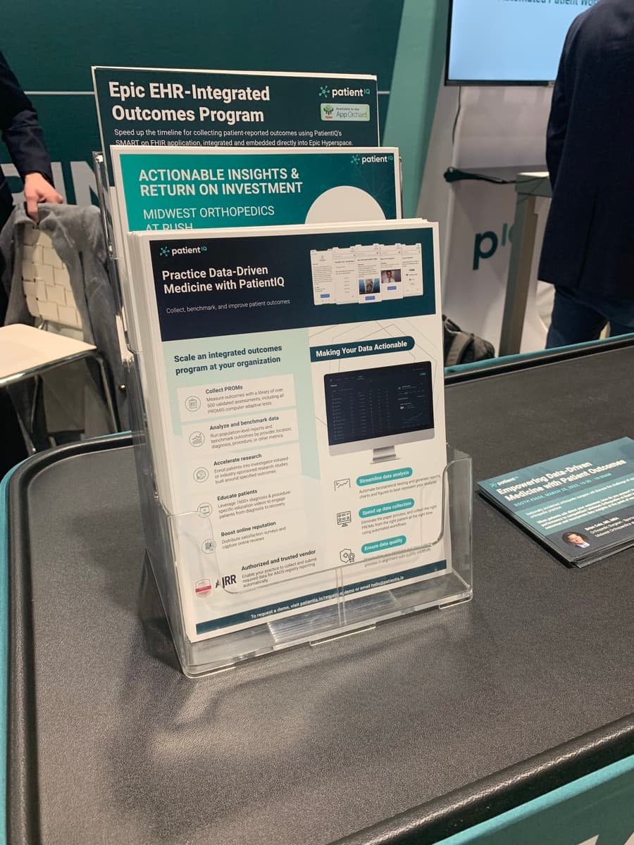 PatientIQ marketing brochures and materials on display table